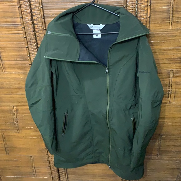 Columbia Long Fitted Trench Coat SZ L Army Green - Picture 1 of 8